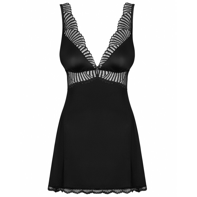 Сорочка еротична Obsessive Klarita, L/XL, з трусиками, чорна - Изображение 3