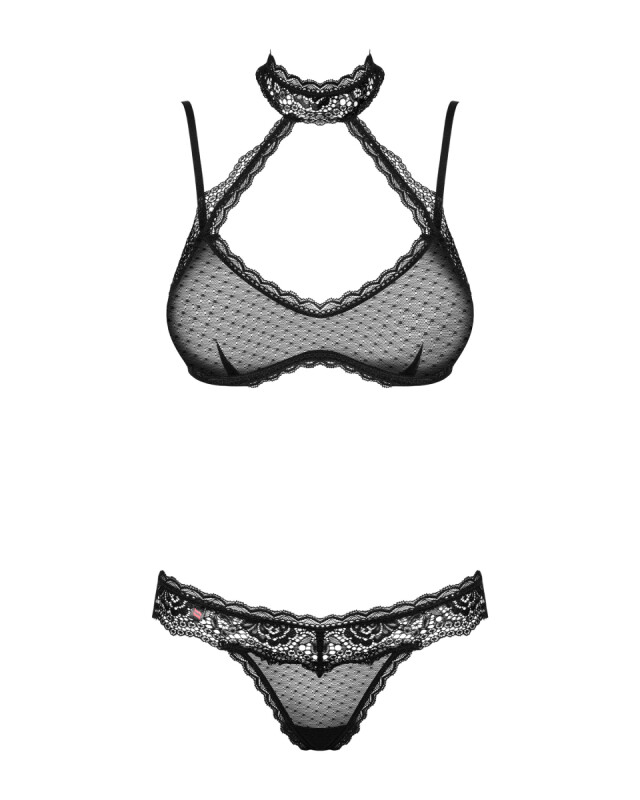 Сексуальний комплект Obsessive Claudusia, L/XL, напівпрозорий, у дрібний горошок, з мереживом, чорний - Зображення 7