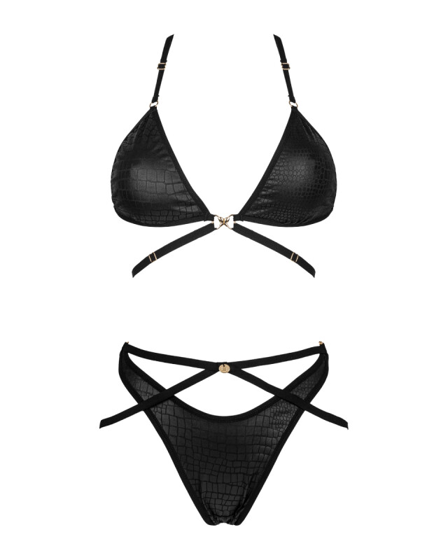 Сексуальний комплект Obsessive Cobra Nive, S/M, з імітацією зміїної шкіри, чорний - Зображення 7