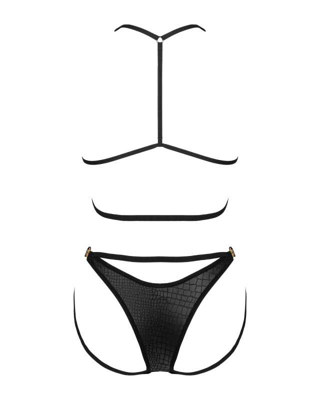 Сексуальний комплект Obsessive Cobra Nive, S/M, з імітацією зміїної шкіри, чорний - Зображення 8