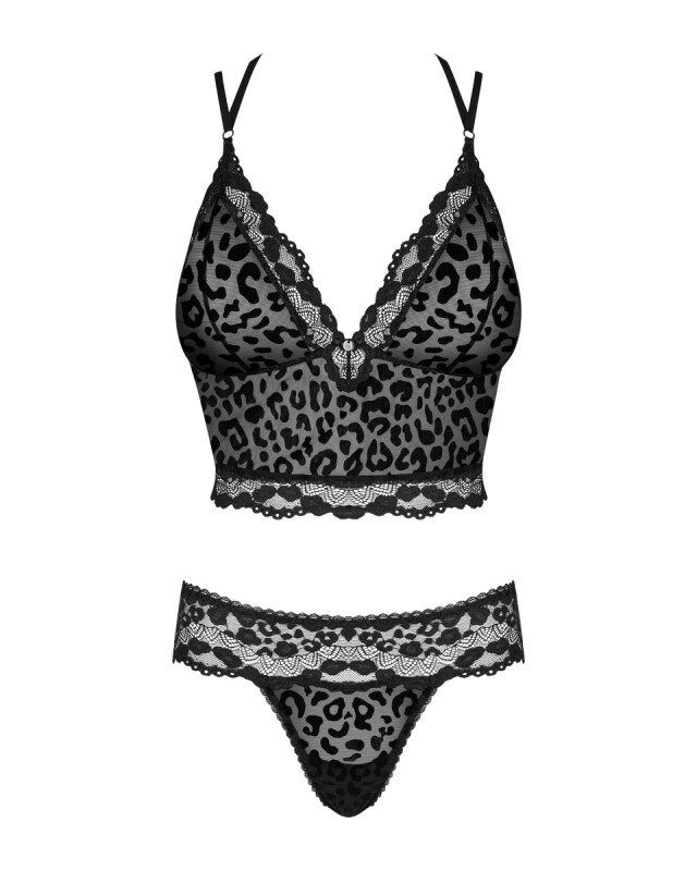 Сексуальний комплект Obsessive Giully, L/XL, в леопардовий принт, мереживний, чорний - Изображение 6