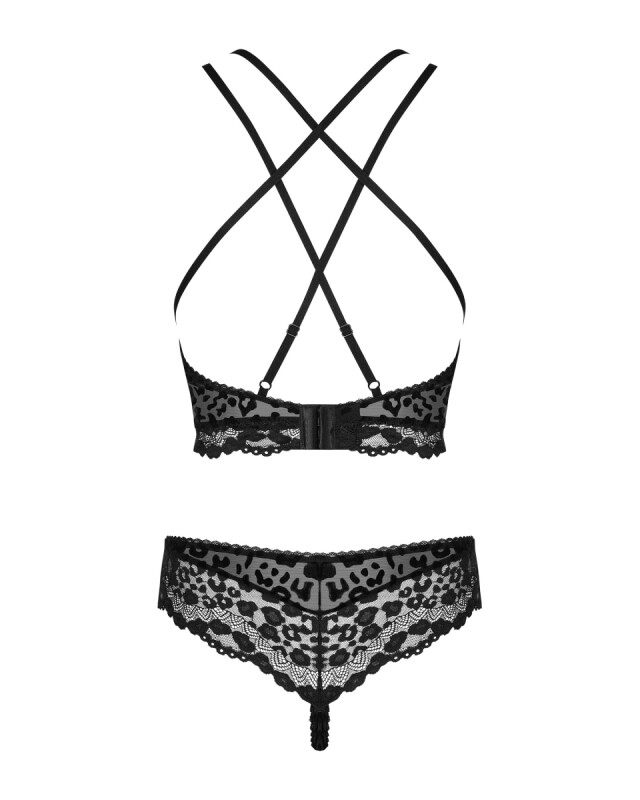 Сексуальний комплект Obsessive Giully, L/XL, в леопардовий принт, мереживний, чорний - Изображение 7