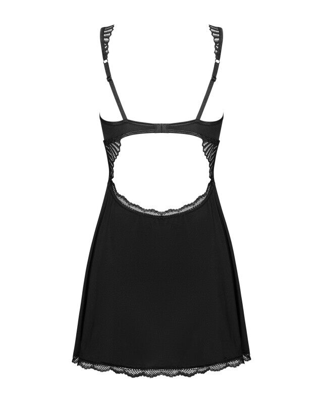 Сорочка еротична Obsessive Klarita, L/XL, з трусиками, чорна - Изображение 4