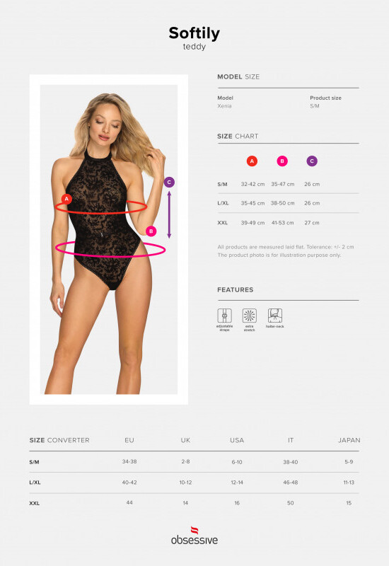 Сексуальне боді Obsessive Softily, S/M, з відкритою спиною, чорне - Зображення 8