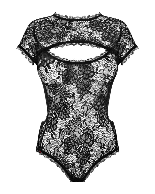 Еротичне боді Obsessive Peonesia, L/XL, мереживне зі шнурівкою на спині, чорний - Зображення 7
