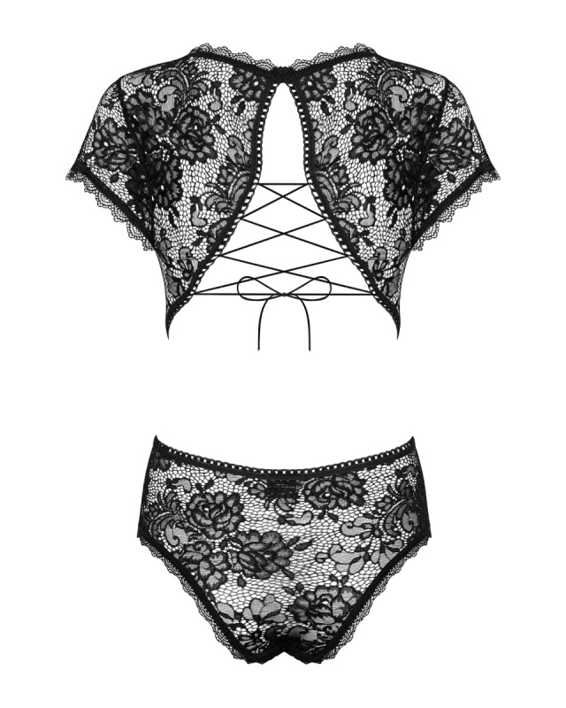 Еротичне боді Obsessive Peonesia, L/XL, мереживне зі шнурівкою на спині, чорний - Зображення 8