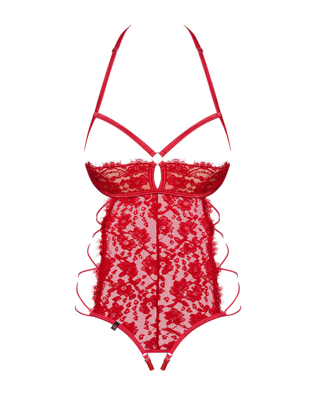 Сексуальне боді Obsessive Rediosa, L/XL, мереживне, з відкритими грудьми, з інтимним вирізом, червоне - Изображение 6