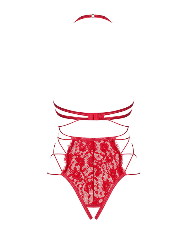 Сексуальне боді Obsessive Rediosa, L/XL, мереживне, з відкритими грудьми, з інтимним вирізом, червоне - Изображение 7