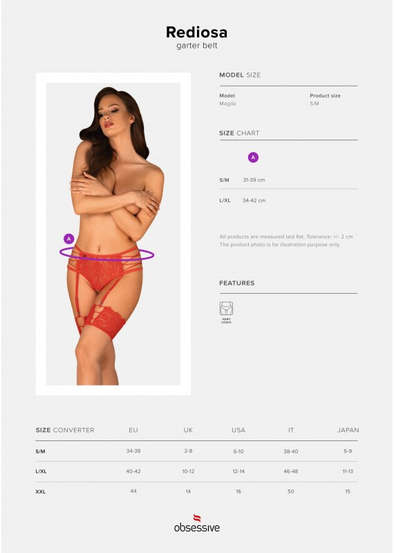 Сексуальні трусики Obsessive Rediosa, L/XL, мереживні, з інтимним вирізом, з пажами для панчіх, червоні - Зображення 9