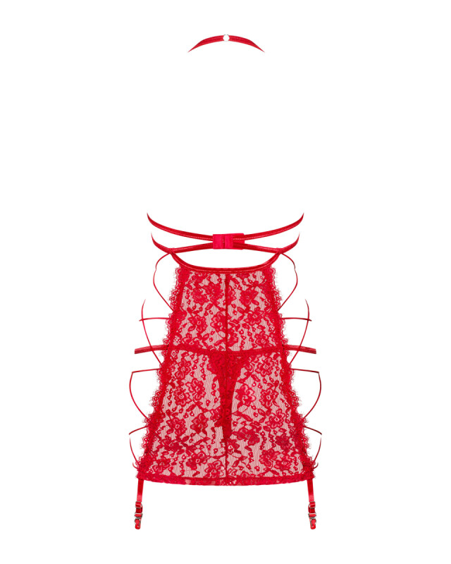 Еротична сорочка Obsessive Rediosa, L/XL, з пажами для панчіх, мереживна, з трусиками, червона - Зображення 8
