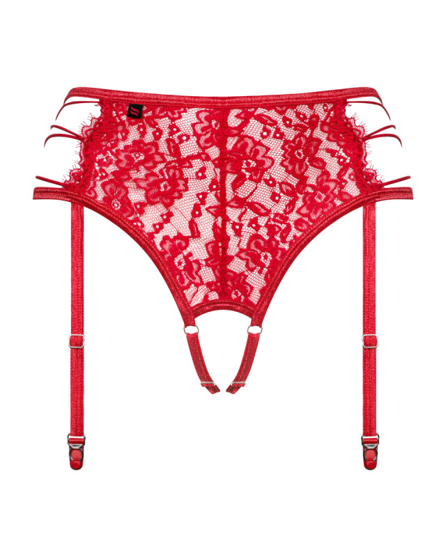 Сексуальні трусики Obsessive Rediosa, L/XL, мереживні, з інтимним вирізом, з пажами для панчіх, червоні - Зображення 8