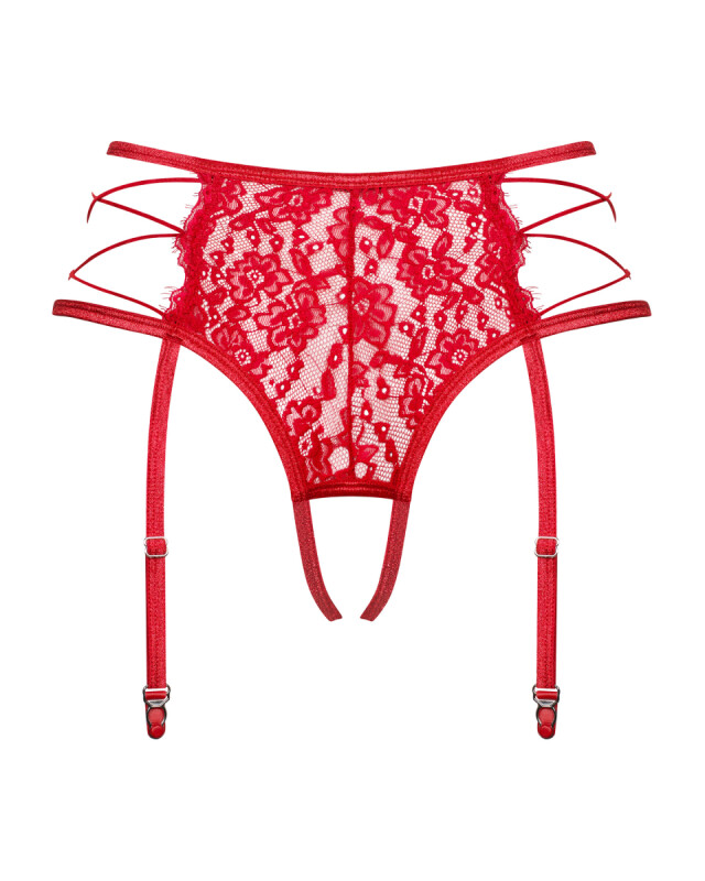 Сексуальні трусики Obsessive Rediosa, L/XL, мереживні, з інтимним вирізом, з пажами для панчіх, червоні - Зображення 7