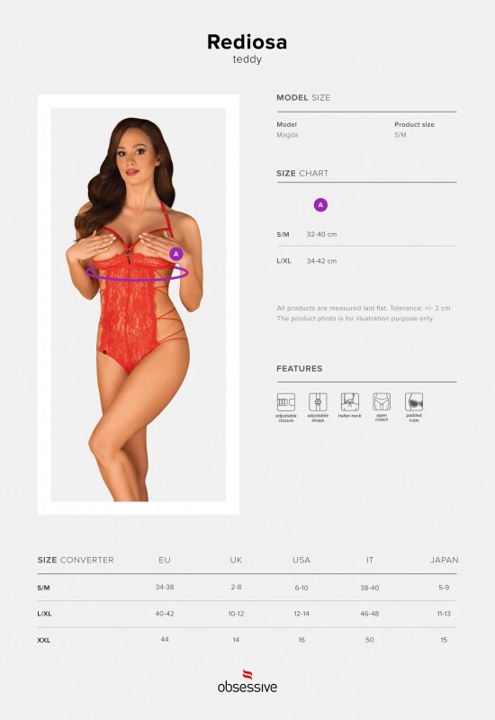 Сексуальне боді Obsessive Rediosa, L/XL, мереживне, з відкритими грудьми, з інтимним вирізом, червоне - Изображение 8