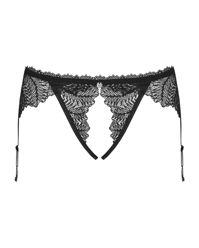 Трусики-пояс Obsessive Romanesc, L/XL, з інтимним вирізом, мереживні, чорні - Изображение 8