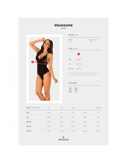 Сексуальне боді Obsessive Vanessme, S/M, мереживне, чорне - Зображення 6
