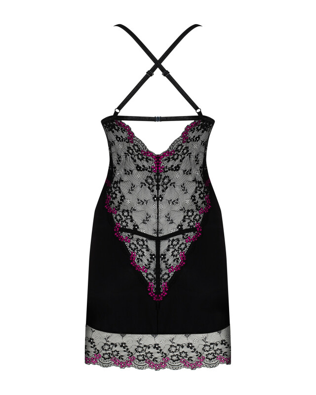 Сексуальна сорочка Obsessive Vanessme L/XL, зі стрінгами, чорна - Зображення 5