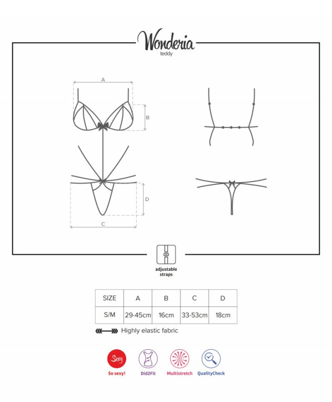 Сексуальне боді Obsessive Wonderia, S/M, мереживне, чорне - Изображение 8