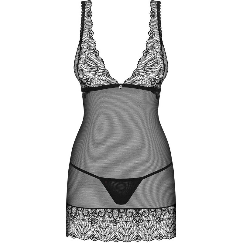 Сексуальний пеньюар Obsessive Firella, L/XL, напівпрозорий, мереживний, трусики в комплекті, чорний - Зображення 7