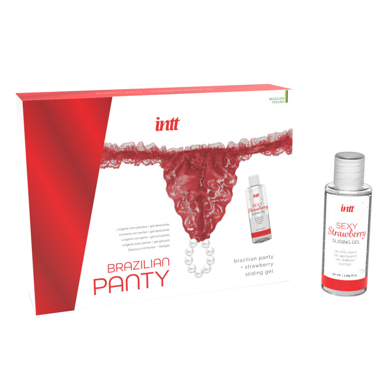 Набір лубрикант і трусики Intt Brazilian Panty червоний, One Size - Изображение 1