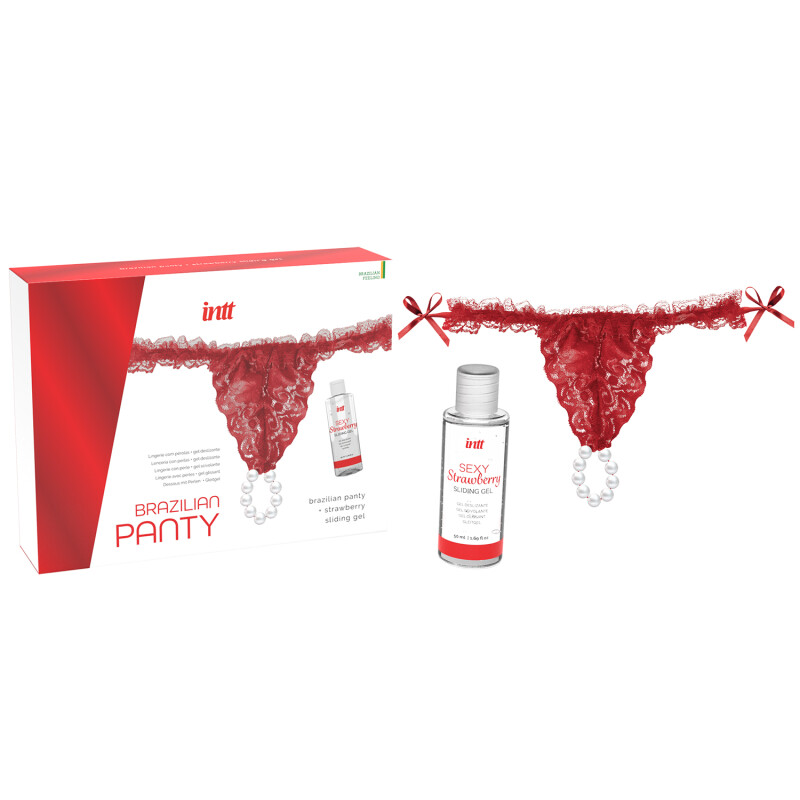 Набір лубрикант і трусики Intt Brazilian Panty червоний, One Size