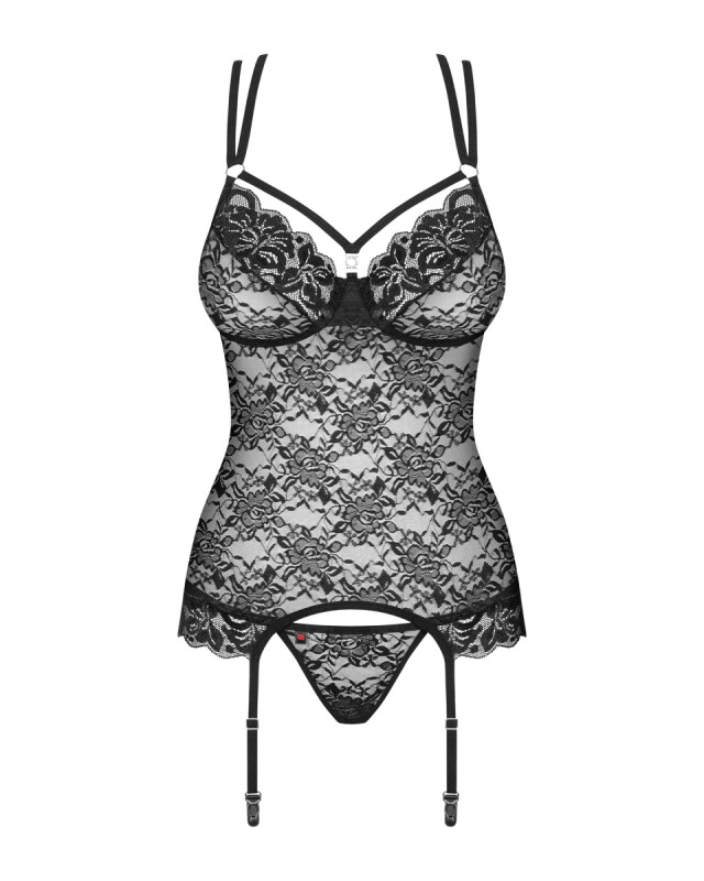 Сексуальний корсет Obsessive 860-COR-1, S/M, мереживний, з трусиками, чорний - Изображение 7