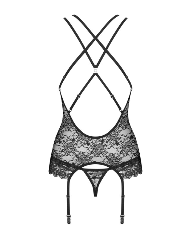 Сексуальний корсет Obsessive 860-COR-1, S/M, мереживний, з трусиками, чорний - Изображение 8