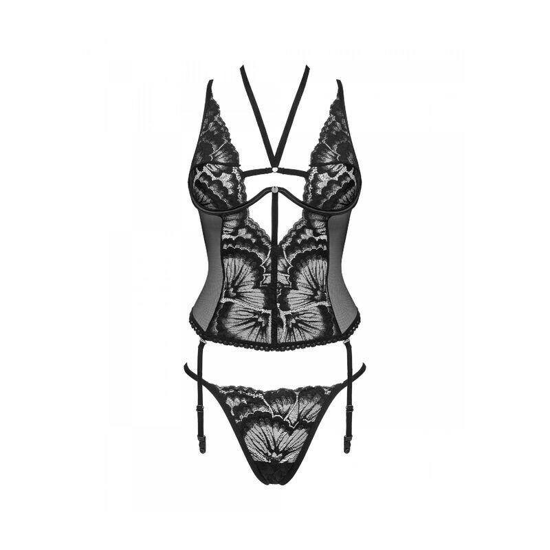 Еротичний корсет Obsessive Alessya XS/S, зі стрінгами, чорний - Зображення 2