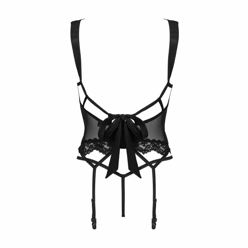 Сексуальний корсет Obsessive Setilla S/M, з відкритими грудьми, зі стрінгами, чорний - Зображення 3