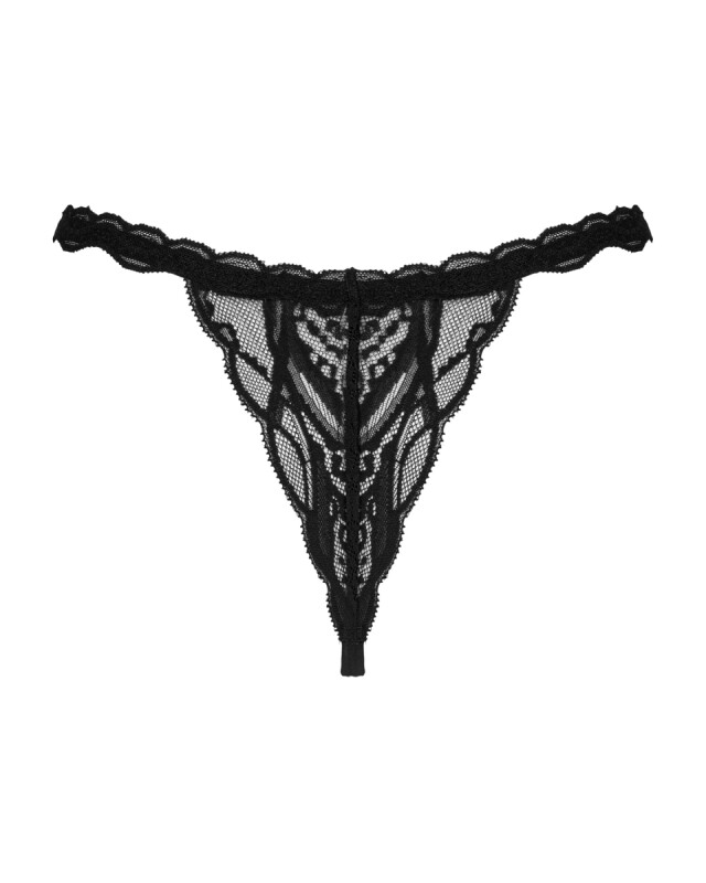 Сексуальні стрінги Obsessive Sedila, S/M, з інтимним вирізом, мереживні, зі шнурівкою, чорні - Зображення 8