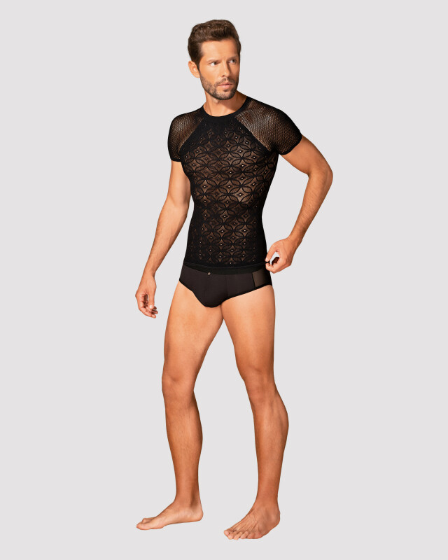 Чоловіча футболка Obsessive T102 у сіточку, чорна, S/M/L - Зображення 3