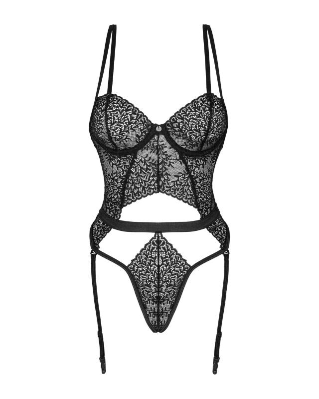Сексуальне боді мереживне Obsessive Yaskana XS/S, з підв'язками для панчіх, чорне - Зображення 4