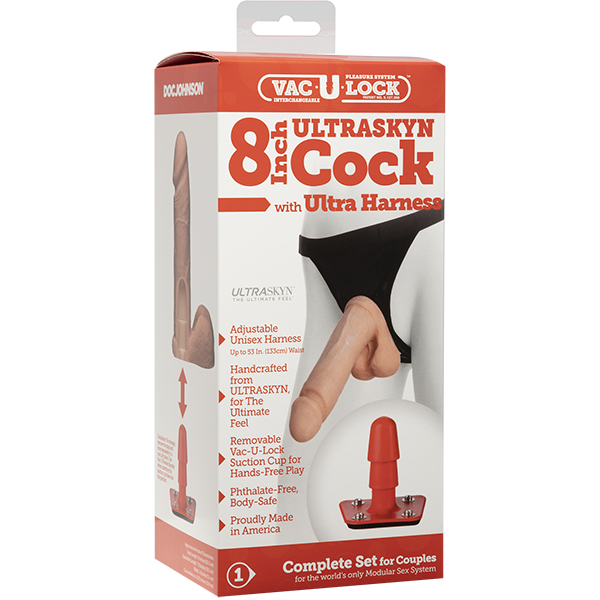 Страпон із кібершкіри Doc johnson Cock With Ultra Harness, 19 см х 5 см - Изображение 1