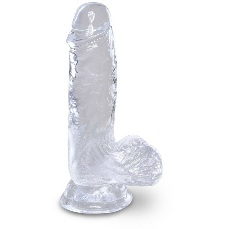 Фалоімітатор реалістичний на присосці King Cock з мошонкою, прозорий, 15.2 х 3.6 см - Изображение 1