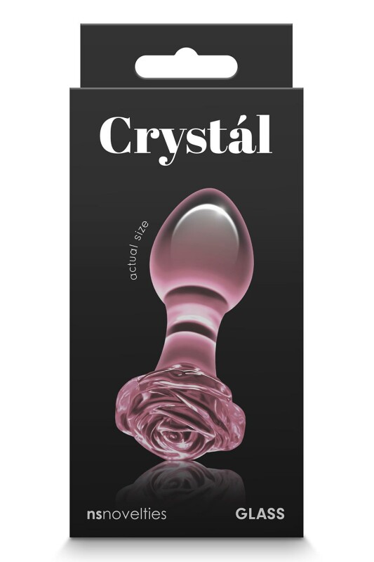 Анальна пробка зі скла, 3.9 см х 8.9 см, Crystal Rose з обмежувачем у формі троянди, рожева - Изображение 1