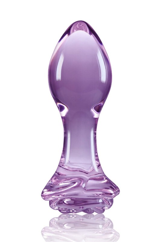Анальна пробка зі скла, 3.9 см х 8.9 см, Crystal Rose з обмежувачем у формі троянди, фіолетова - Зображення 2