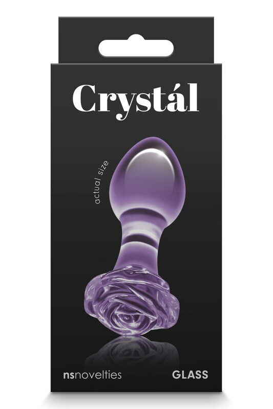 Анальна пробка зі скла, 3.9 см х 8.9 см, Crystal Rose з обмежувачем у формі троянди, фіолетова - Зображення 1