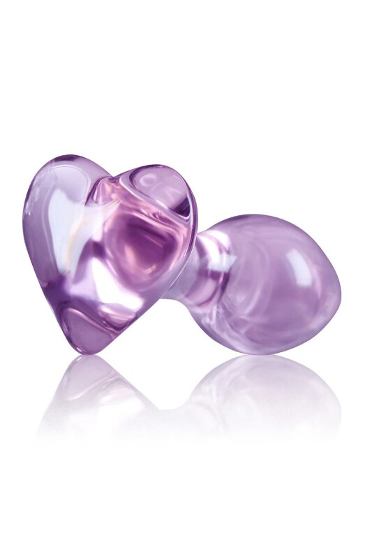 Анальна пробка зі скла, 3 см х 8.7 см, Crystal Heart з обмежувачем у формі серця, фіолетова