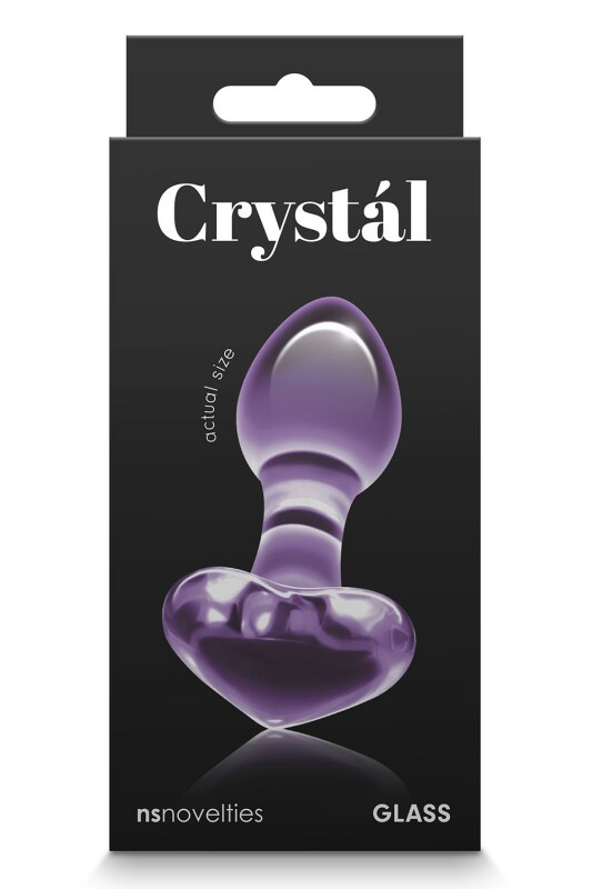 Анальна пробка зі скла, 3 см х 8.7 см, Crystal Heart з обмежувачем у формі серця, фіолетова - Изображение 1
