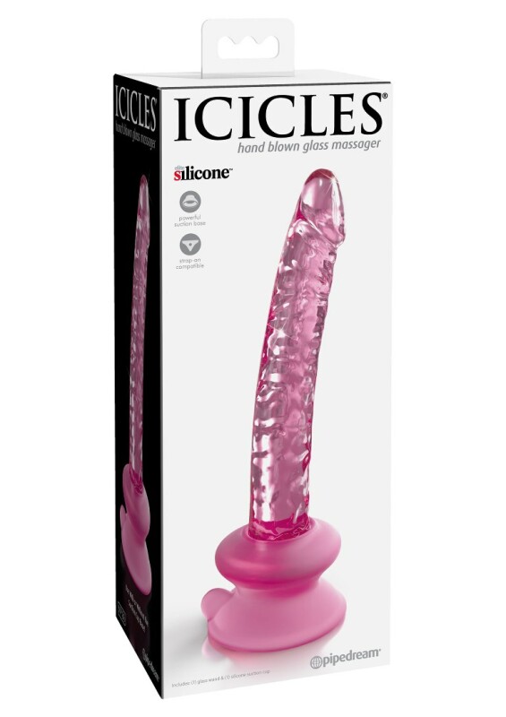 Фалоімітатор реалістичний на присосці Icicles No. 86, скляний, рожевий, 17 х 3 см - Зображення 1