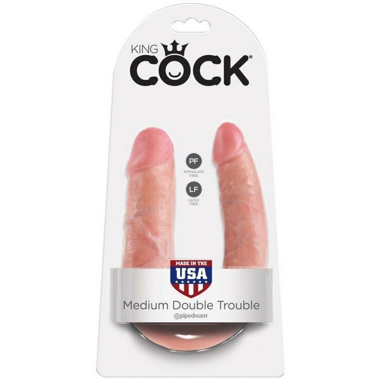 Фалоімітатор подвійний реалістичний, M, King Cock, бежевий, 35 х 4 см