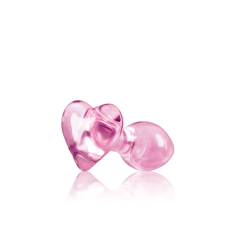 Анальна пробка зі скла, 3 см х 8.7 см, Crystal Heart з обмежувачем у формі серця, рожева