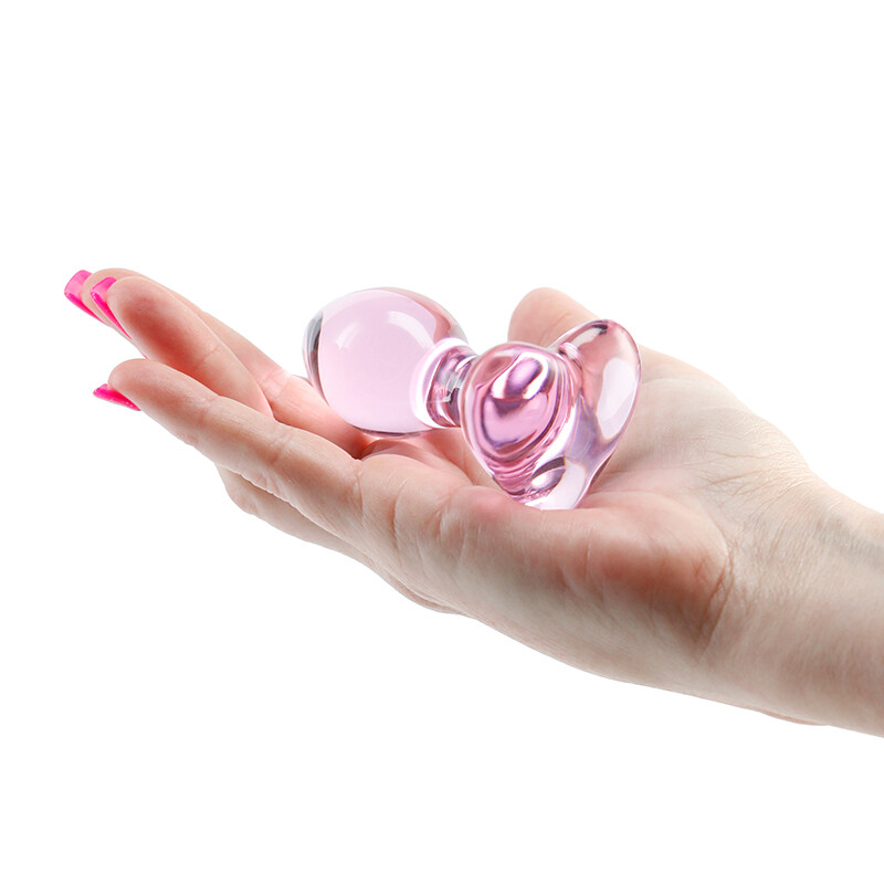 Анальна пробка зі скла, 3 см х 8.7 см, Crystal Heart з обмежувачем у формі серця, рожева - Изображение 4