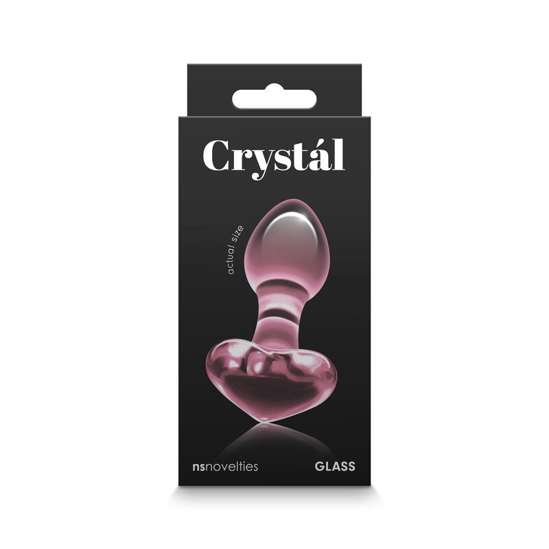 Анальна пробка зі скла, 3 см х 8.7 см, Crystal Heart з обмежувачем у формі серця, рожева - Изображение 1