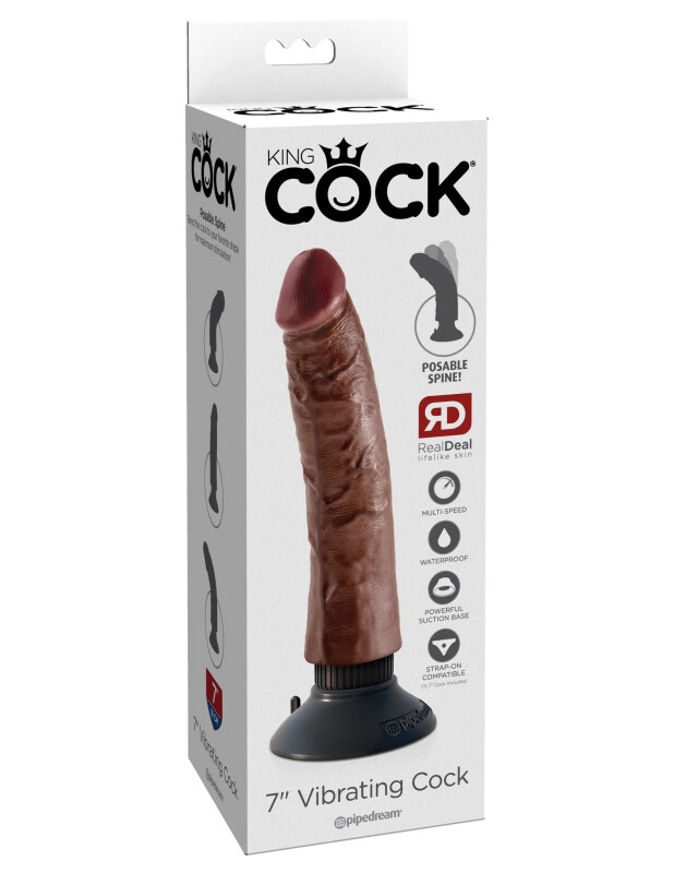 Вібратор реалістичний на присосці King Cock коричневий, 21 х 4.6 см
