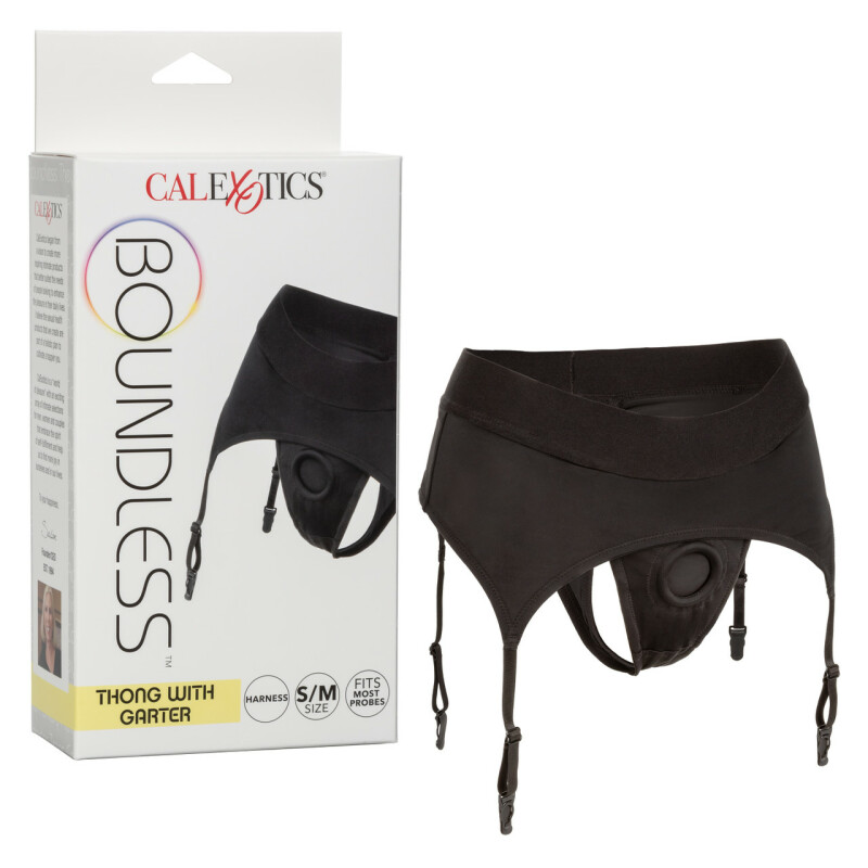 Трусики для страпону з пажами для панчіх, S/M, California Exotic Novelties чорні - Зображення 6