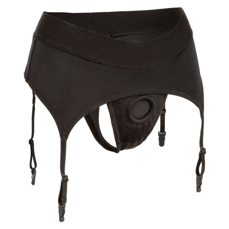 Трусики для страпону з пажами для панчіх, S/M, California Exotic Novelties чорні