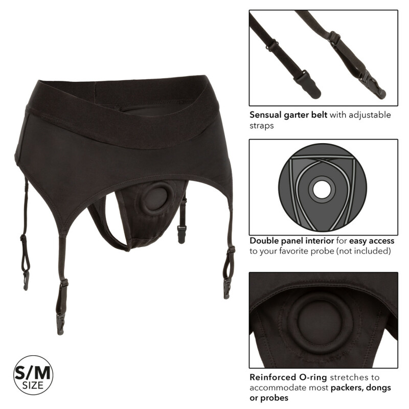 Трусики для страпону з пажами для панчіх, S/M, California Exotic Novelties чорні - Зображення 4