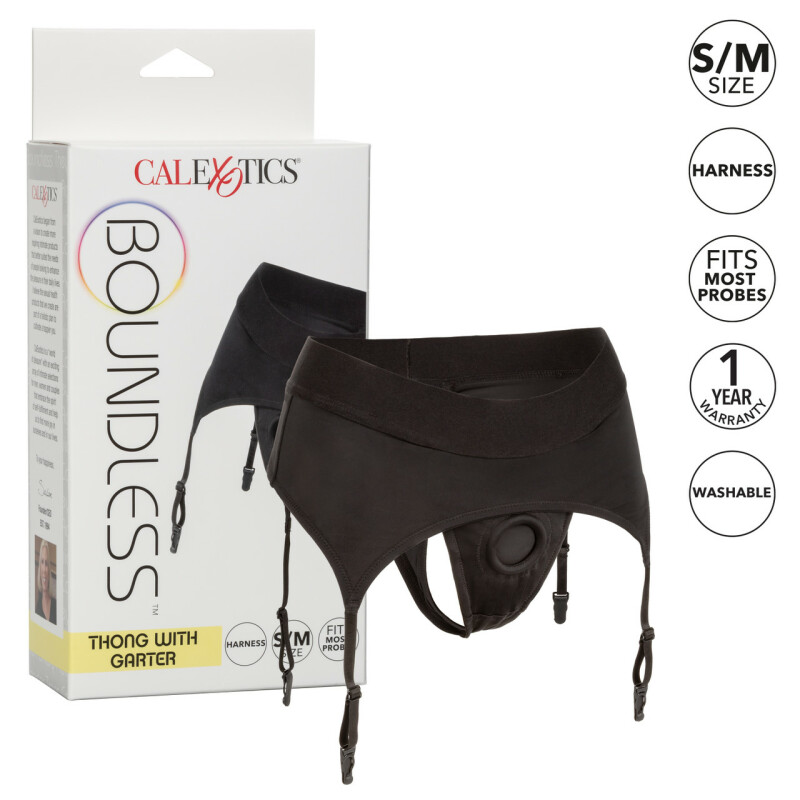 Трусики для страпону з пажами для панчіх, S/M, California Exotic Novelties чорні - Зображення 5