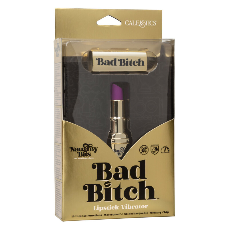 Вібратор у вигляді помади Bad Bitch Lipstick Vibrator, золотий корпус з фіолетовою помадою, 7.5 х 1.25 см - Зображення 2