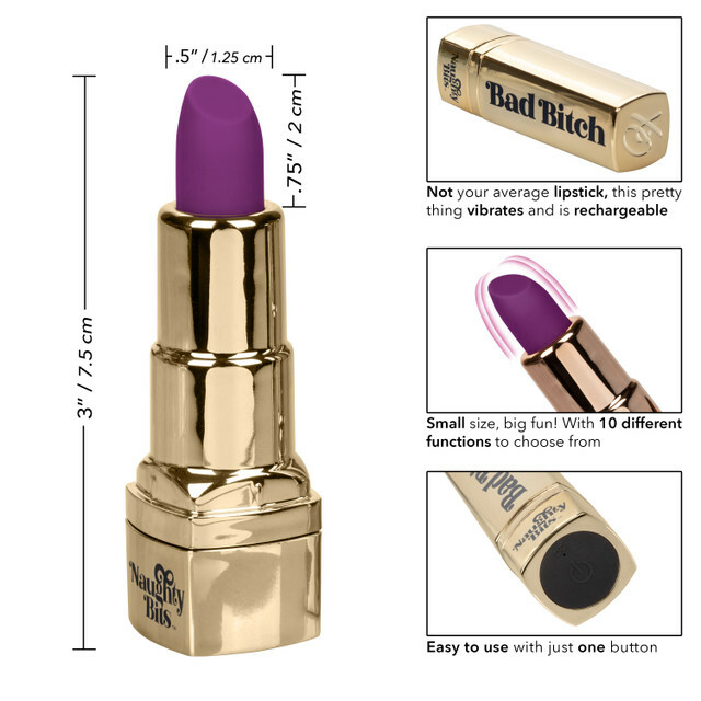 Вібратор у вигляді помади Bad Bitch Lipstick Vibrator, золотий корпус з фіолетовою помадою, 7.5 х 1.25 см - Зображення 4